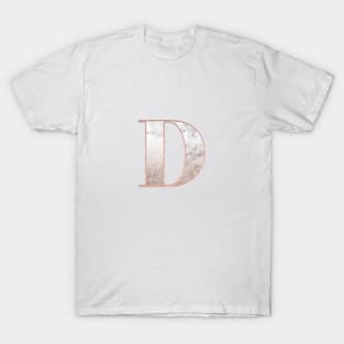 Monogram rose gold glitter marble D T-Shirt